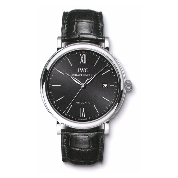en acier fin avec bracelet en alligator noir IW356502